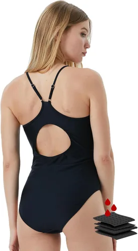 Vista 5 de Leakproof Period Monokini Swimsuit for Women – 12-Hour Protection – 3 Styles: Drawstring, Seamless, Cross-Back Negro-a