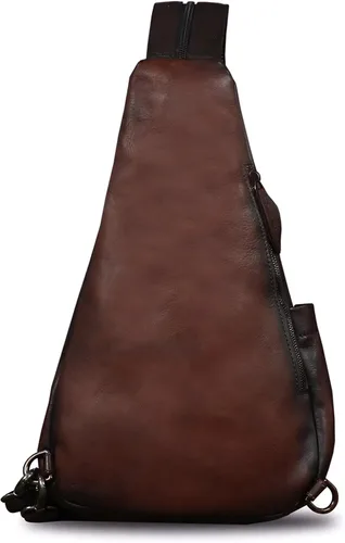 Vista 3 de Bolso bandolera de cuero genuino para hombres y mujeres vintage Sling Mochila bandolera bandolera bolsa de pecho para iPad