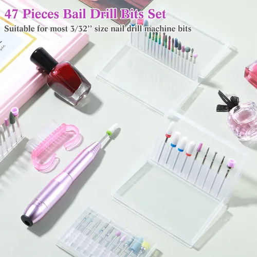 Vista 7 de Chumia Juego de 47 brocas de uñas de 3/32 pulgadas de diamante eléctrico de cerámica de gel acrílico, suministros de manicura, cutícula de carburo