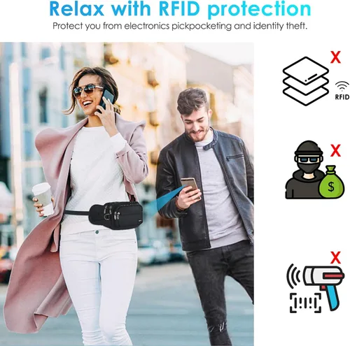 Vista 5 de AGPTEK Fanny Pack for Women Men, RFID Large Capacity Waist Wallet Bag, Adjustable & Waterproof Bum Belt Pouch for Travel, Running, Shopping, Hiking