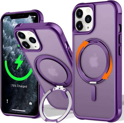 Vista 14 de UMIONE - Funda con diseño de anillo magnético giratorio de 360° para iPhone 11, soporte de bucle invisible integrado, compatible con Magsafe, funda