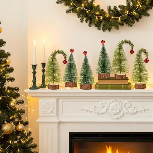 Vista 5 de Paquete de 6 mini árboles de Navidad de 7 pulgadas con cepillo