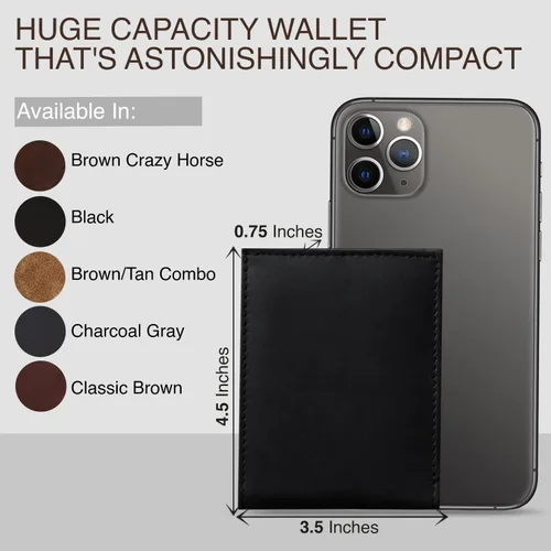Vista 5 de NKPT Billetera plegable de cuero RFID premium para hombre Cuero de grano completo, protección RFID, Negro -, Minimalista
