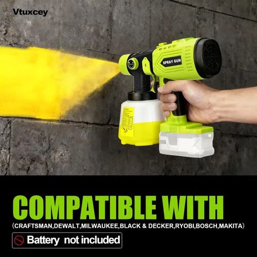 Vista 3 de Pulverizador de pintura inalámbrico para batería Ryobi de 20V, pistola de pintura manual con 3 patrones de pulverización y 4 boquillas, ideal