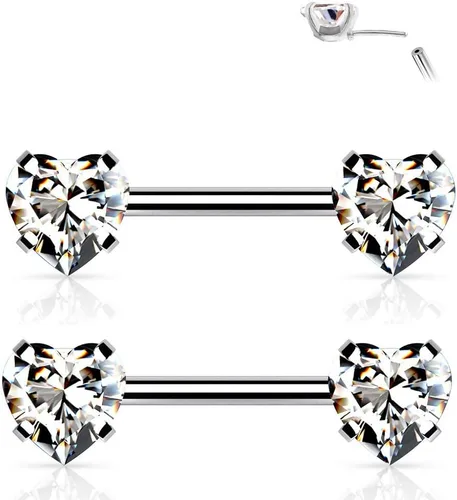 Vista 2 de Pierced Owl - Juego de puntas de acero inoxidable de 14 G, sin rosca, con forma de corazón de cristal, se venden por par