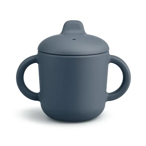 Vista 7 de Vasos para sorber con asas, pequeños vasos de silicona a prueba de fugas, 5 onzas, antiderrames, para niños pequeños (azul polvo)