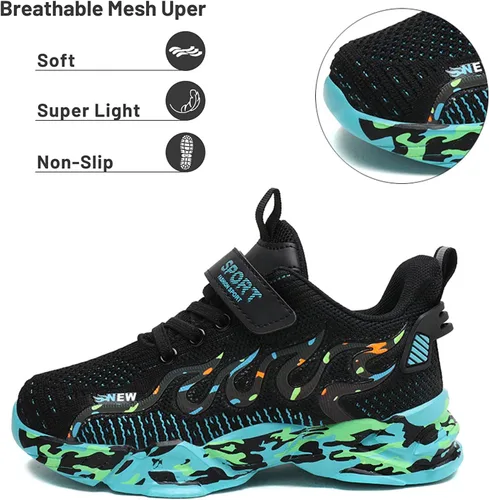 Vista 2 de Zapatillas de deporte antideslizantes para niños y niñas, color negroverde, talla 4 para niños y niñas