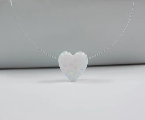 Vista 2 de Martinuzzi Accessories Collar de corazón colgante de ópalo ilusión flotante cordón transparente línea de pesca collar de encanto de corazón