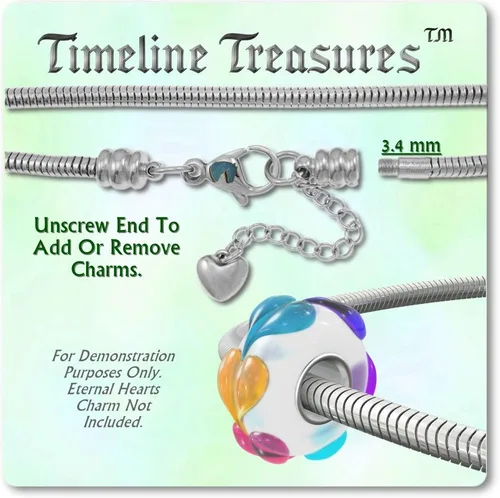 Vista 3 de Timeline Treasures - Pulsera de cuentas europeas para mujeres y niñas, cadena de serpiente de acero inoxidable, extensor