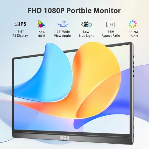 Vista 2 de QQH Monitor portátil, pantalla de viaje de aleación USB C HDMI de 15.6 pulgadas FHD 1080P para computadora portátil con cubierta inteligente