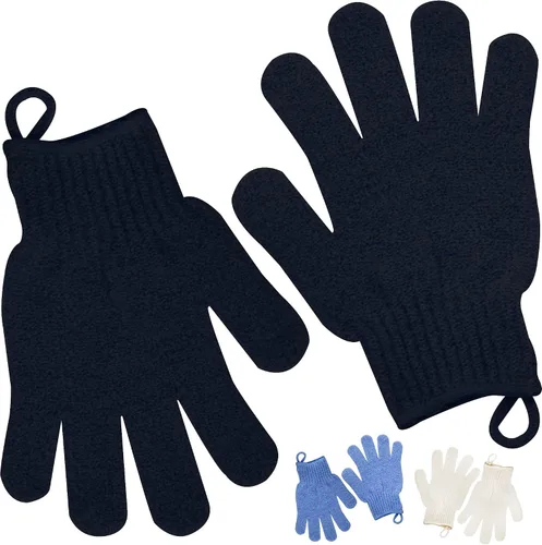 Vista 8 de Guantes exfoliantes con lazo para colgar, 1 par de guantes de baño y ducha de carbón de bambú, guantes de baño para exfoliación de ducha y cabello