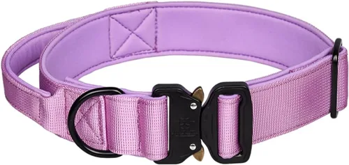 Vista 11 de Collar táctico para perro, ajustable, de neopreno suave, acolchado, de nailon con asa de control y hebilla de metal resistente para perros medianos
