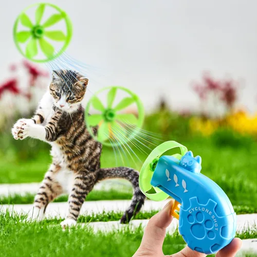 Vista 6 de FOIMAS 17 piezas de juguetes interactivos para gatos con hélices voladoras para gatos en interiores y exteriores, persiguiendo entrenamiento, caza