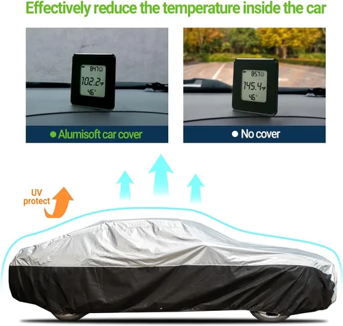 Vista 3 de Season Guard Ultimate Plus - Funda para automóvil, 100% aluminio impermeable con forro polar de algodón y tela transpirable con dos correas
