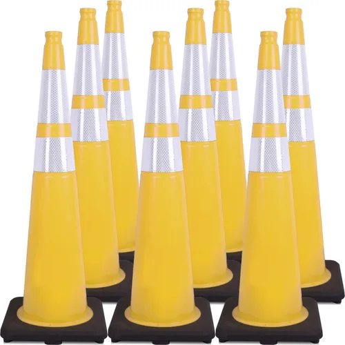 Vista 28 de Conos de Tráfico de PVC Naranja/Verde Fluorescente, Cono de Estacionamiento con Base Negra Pesada Estructuralmente Estable Resistente a