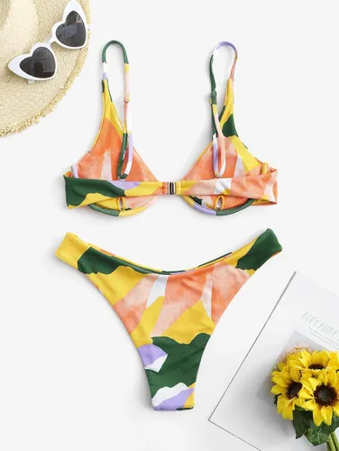 Vista 3 de ZAFUL - Conjunto de bikini de corte alto para mujer, traje de baño sexi