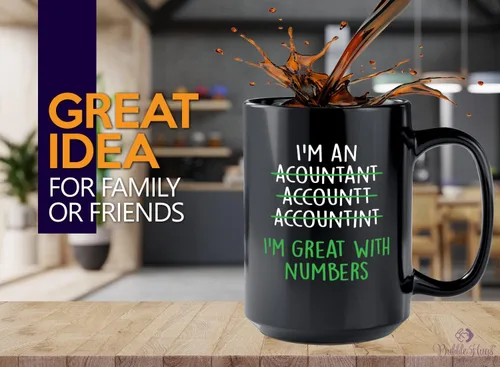 Vista 2 de Taza de café de contabilidad de 15 onzas, color negro, ideal con números, contador auditor de CPA, emplazado, compañero de trabajo, contable