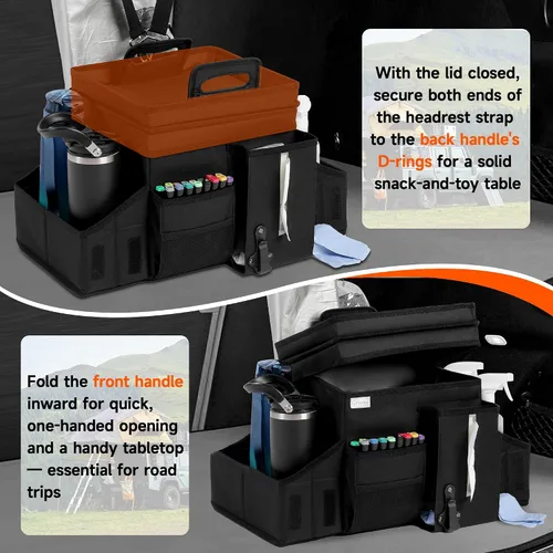 Vista 3 de LUVHOMEE Organizadores de coche y almacenamiento para asiento trasero y asiento delantero, organizador plegable para automóvil con correa