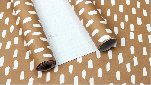 Vista 7 de HAOKHOME Papel tapiz para despegar y pegar, diseño de puntos modernos y bohemios, extraíble, para baño, color caramelo/blanco, papel de contacto