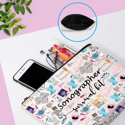 Vista 6 de GJTIM Kit de supervivencia para ecografista, regalo para radiólogo, bolsa de maquillaje con cremallera para ultrasonido, bolsa de maquillaje