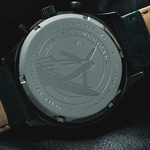 Vista 2 de Reloj analógico AV-4011 Hawker Hurricane, con mecanismo de cuarzo japonés, con correa de piel, de AVI-8