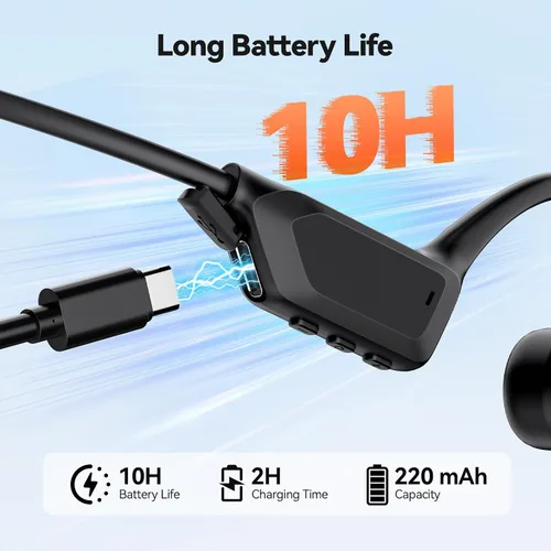Vista 4 de TECKNET Auriculares de conducción ósea, auriculares Bluetooth V6.0 de oreja abierta, auriculares inalámbricos de 10 horas de reproducción e