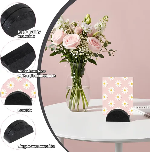 Vista 3 de 12 soportes de madera para números de mesa, soportes semicirculares para tarjetas de lugar de boda, soportes de madera reutilizables para nombres