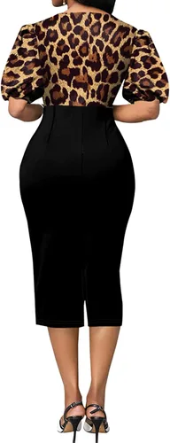 Vista 2 de VisiChenup Vestido sexy para mujer, cuello redondo, elegante, manga larga, volantes, estilo lápiz, traje de negocios, vestidos africanos casuales