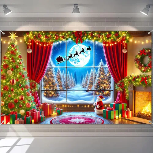 Vista 7 de BlissYard Telón de fondo de tren de Papá Noel, 71 x 43 pulgadas, pancarta de escena de Navidad de pan de jengibre, fondo de fotos para fiestas