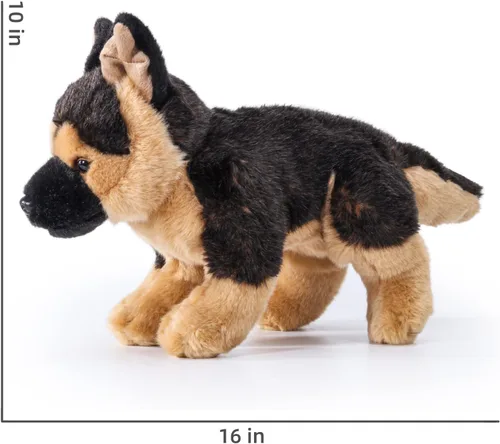 Vista 9 de Animal de peluche de pastor alemán, 16 pulgadas, suave y realista, juguete de peluche para niños y niñas, abrazable y lavable, no desprende pelusa