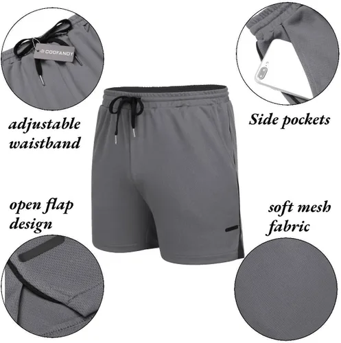 Vista 5 de COOFANDY Paquete de 2 pantalones cortos de entrenamiento para hombre, de secado rápido, pantalones cortos deportivos ligeros de 5 pulgadas