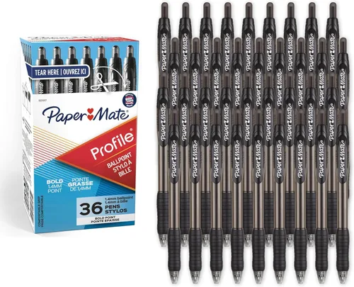 Vista 12 de Paper Mate Profile - Bolígrafos retráctiles de punta redonda (1.4mm), azul, 12