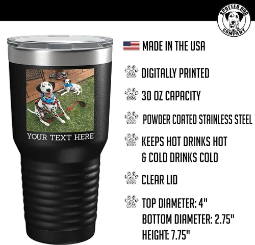 Vista 2 de Vaso personalizado de 30 onzas (17 colores) con foto impresa con aislamiento térmico de acero inoxidable recubierto de polvo con tapa, regalo