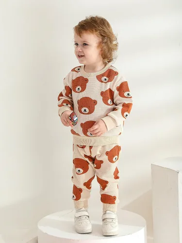 Vista 2 de Ropa de bebé niño niño manga larga con estampado de oso + pantalones deportivos