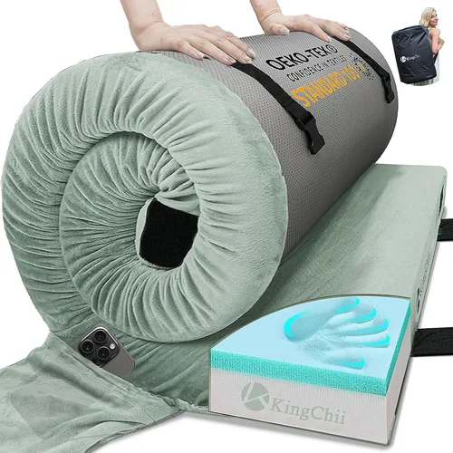 Vista 8 de KingChii CertiPUR-US - Colchón de espuma viscoelástica para campamento, portátil, enrollable, para viajes, campamento, colchoneta para dormir