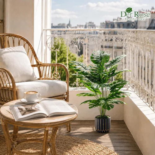 Vista 6 de Der Rose Plantas falsas de 28 pulgadas, planta Monstera en maceta de oro