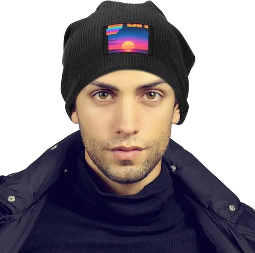 Vista 5 de Retro Synthwave Sunset Beanie Gorro de invierno cálido sombrero de punto para mujer, sombreros de punto lindo gorro de calavera para hombre Slouchy