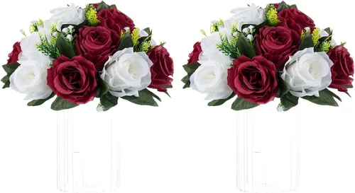 Vista 8 de NUPTIO Rosas Artificiales Negras Flores: Ramo de Flores Falsas Decoraciones de Halloween - 15 Cabezas Centros de Mesa de Rosas Artificiales con Base