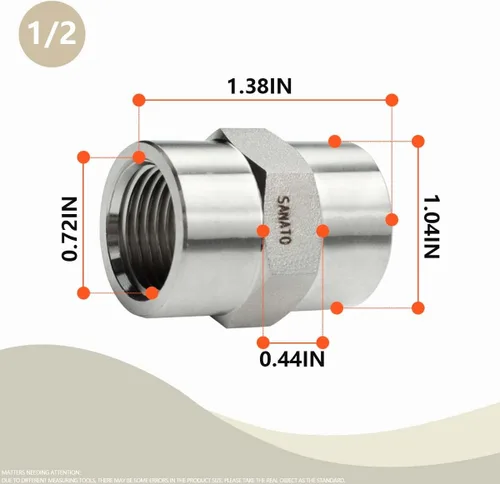 Vista 2 de SANATO 3 piezas de acoplamiento hexagonal de forja de acero inoxidable 304, accesorios de tubería roscados hembra NPT de 1/2" NPT de 1/2