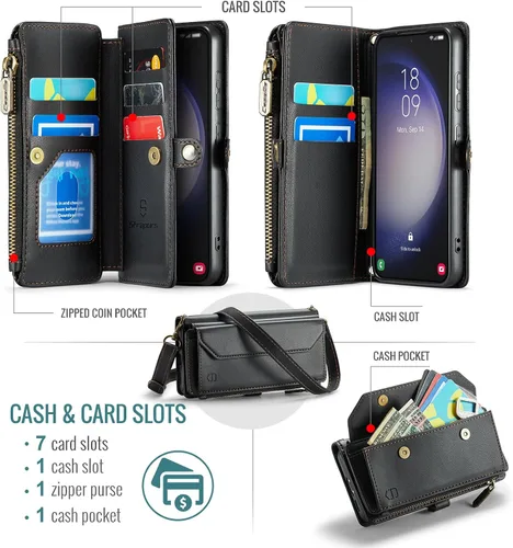 Vista 2 de Strapurs Funda tipo cartera cruzada compatible con Samsung Galaxy S23 5G con bloqueo RFID, tarjetero de piel sintética suave, cierre magnético
