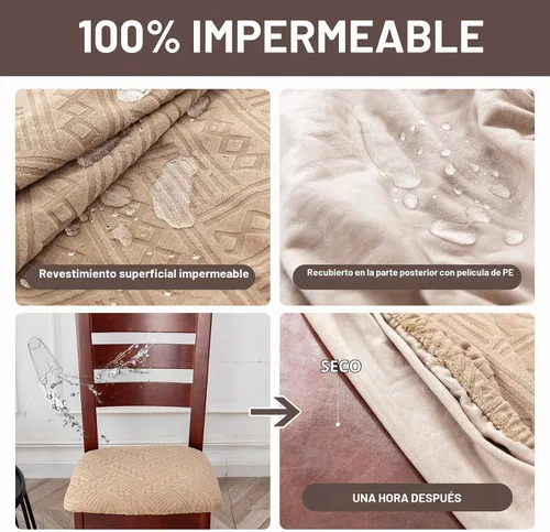 Vista 3 de Genina - Fundas impermeables para asiento de silla de comedor, 4 piezas, fundas elásticas para sillas de comedor, protector de asiento para cocina