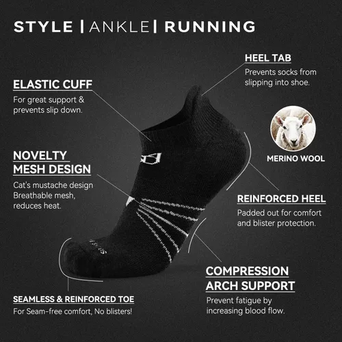 Vista 3 de Socks Daze Paquete de 36 calcetines deportivos de lana merina para hombre y mujer, para correr al tobillo, suaves, gruesos, acolchados