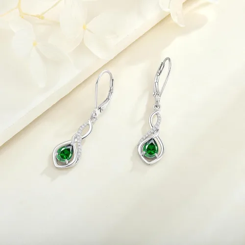 Vista 4 de Pendientes infinitos con circonita cuadrada 5A de plata de ley 925 para mujer, aretes colgantes trenzados