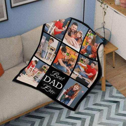 Vista 3 de Manta personalizada para el Día del Padre de parte de los niños, manta personalizada con fotos de Best Dad Ever, regalo de cumpleaños para papá