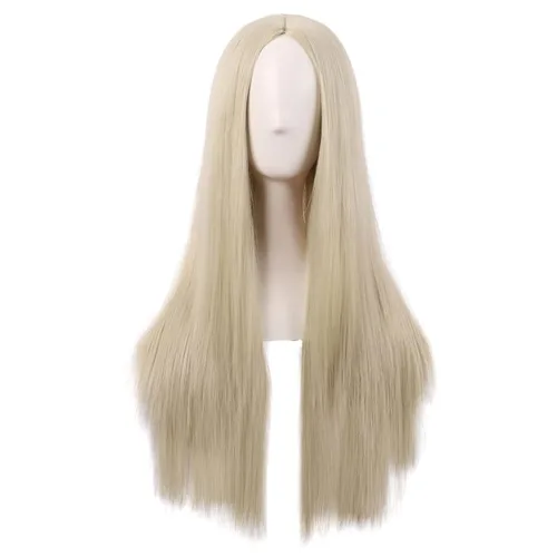 Vista 10 de MapofBeauty - Peluca sintética larga especial para mujer, de 28 pulgadas (70 cm), cabello lacio, color negro