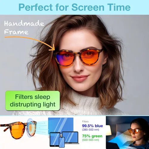Vista 3 de Orange Blue Light Blocking Glasses for Better Sleep - 99.5% Premium Acetate Migraine Glasses for Women & Men