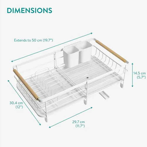 Vista 5 de Navaris Escurridor extensible para platos – Tabla de drenaje ajustable para secar platos – Platos extraíbles y soporte para cubiertos – Escurridor