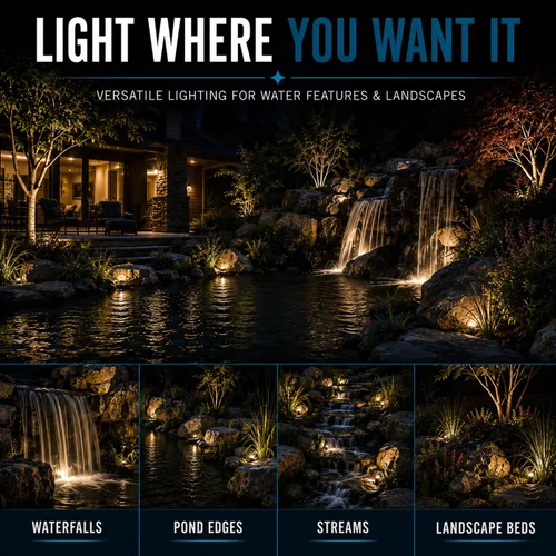 Vista 6 de HALF OFF PONDS LumiNight Iluminación para estanques y paisajes - Luz LED de roca de 1,5 vatios Luz de roca LED blanca cálida