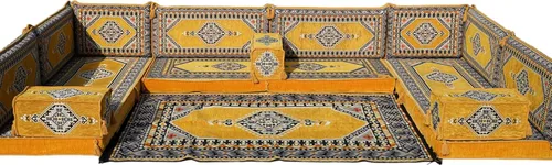 Vista 183 de arabicsofa Sofá en forma de U de estilo árabe para el suelo – Juego de Majlis hecho a mano – Sofá de estilo bohemio