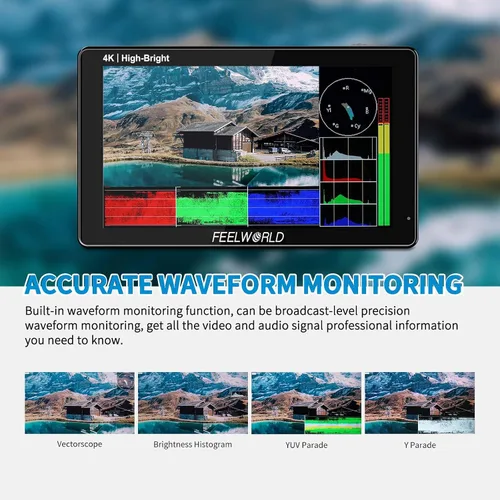 Vista 3 de FEELWORLD 1600Nit 4k Ultra Brillante Cámara Video Monitor 5.5 Pulgadas HDMI Pantalla Táctil DSLR Monitor de Campo 1920x1200 IPS F970 Kit